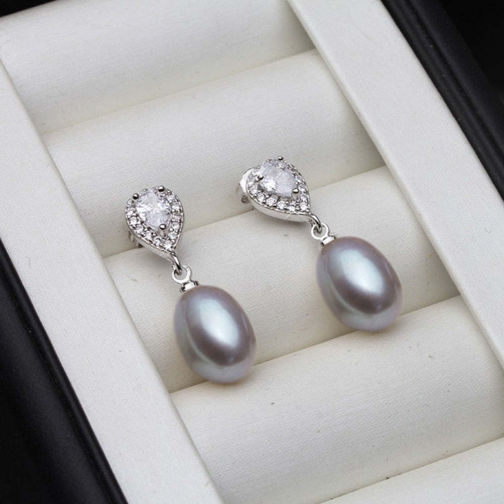 Stunning Simulated Diamond & Pearl Drop Earrings-4